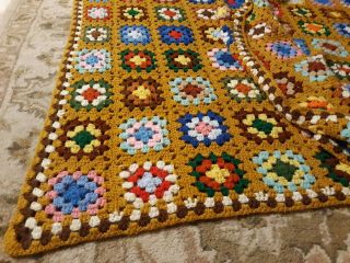 Vintage Hand Crocheted Mixed Multi - Colored Granny Squares Afghan Throw Blanket