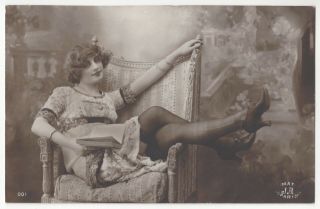 1920 French Photograph - Risqué Blonde,  Up - Skirt,  Black Stockings,  Jean Agelou