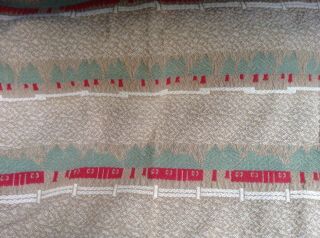 Vtg Heavy Cotton Camp Blanket Cabin Lodge Pine Trees Nubby Fabric
