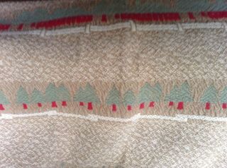 VTG HEAVY COTTON CAMP BLANKET CABIN LODGE PINE TREES NUBBY FABRIC 2
