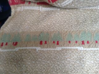 VTG HEAVY COTTON CAMP BLANKET CABIN LODGE PINE TREES NUBBY FABRIC 3
