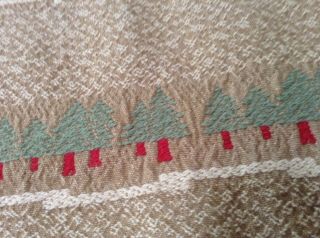VTG HEAVY COTTON CAMP BLANKET CABIN LODGE PINE TREES NUBBY FABRIC 6