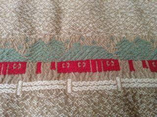 VTG HEAVY COTTON CAMP BLANKET CABIN LODGE PINE TREES NUBBY FABRIC 7