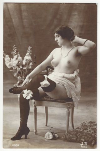 1920 French Photograph - Naked Brunette,  Black Stockings,  Jean Agelou