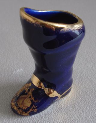 Limoges France Miniature Boot Shoe Cobalt Blue & Gold Couple Scene