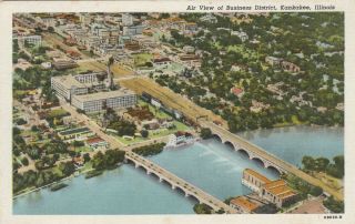 Postcard Kankakee Il Aerial View Of Business District Linen Posted 1949 Curteich