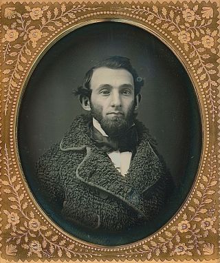Man With Beard Wearing Buffalo Fur Coat 1/6 Plate Daguerreotype E694