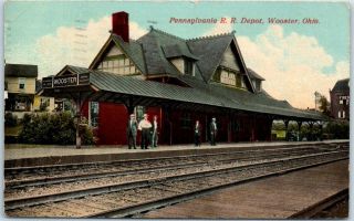 Wooster,  Ohio Postcard " Pennsylvania R.  R.  Depot " Railroad Train Station 1913