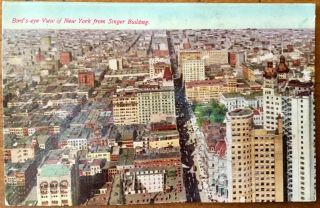 Vintage Postcard Birds - Eye View Of York City From Singer Building Aerial