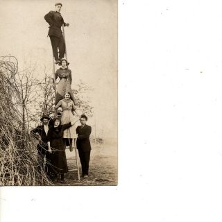 Rppc Group People On Ladder Men Holding The Standing Ladder Weird 768