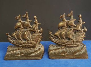 Vintage Brass Bookends,  Nautical Decor,  Sailing,  Waves,  Ship,  Navy.  4.  68 Lbs.