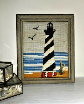 Nautical Vintage Lighthouse Framed Finished Completed Wall Art Needlepoint