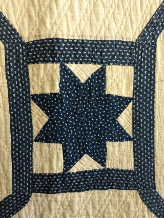 Antique Navy and White Star Quilt All - Cotton Old Star Indigo Print w/ Tiny Stars 2