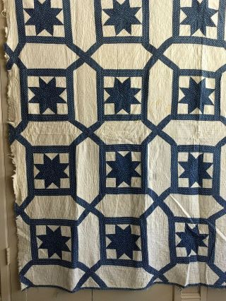 Antique Navy and White Star Quilt All - Cotton Old Star Indigo Print w/ Tiny Stars 5