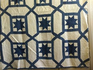 Antique Navy and White Star Quilt All - Cotton Old Star Indigo Print w/ Tiny Stars 6