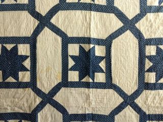Antique Navy and White Star Quilt All - Cotton Old Star Indigo Print w/ Tiny Stars 7