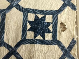 Antique Navy and White Star Quilt All - Cotton Old Star Indigo Print w/ Tiny Stars 8