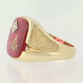 Blue Lodge Master Mason Ring - 10k Yellow Gold Synthetic Red Spinel Diamond 2