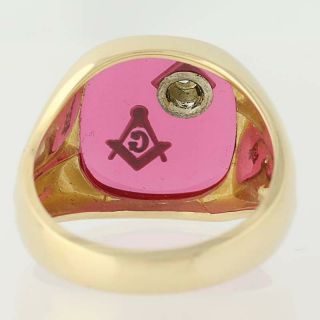 Blue Lodge Master Mason Ring - 10k Yellow Gold Synthetic Red Spinel Diamond 4
