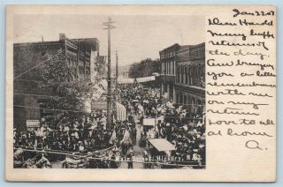 Postcard Nc Hickory Main Street 1907 View Patriotic Parade Drug Store Banner R54