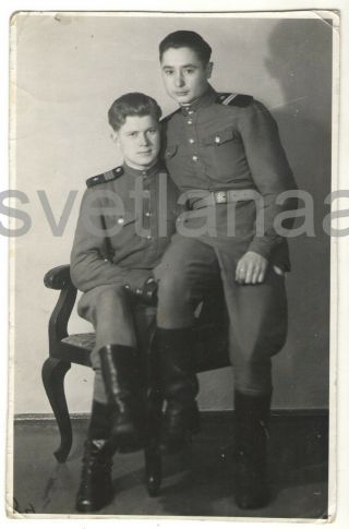 Two Friends Couple Military School Boys Handsome Men Guys Hugging Vintage Photo