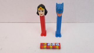 Vintage Batman And Wonder Woman Pez Dispensers With Feet And Vintage Candy