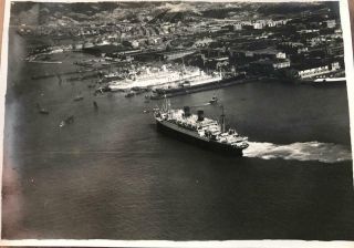 1930s Photograph Aerial View Of A Steamship In Kowloon Docks In Hong Kong