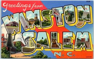 Winston Salen N.  C.  North Carolina Large Letter Postcard Curteich Linen C1940s