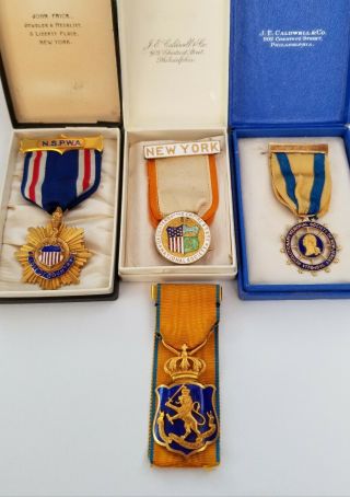 10k And 14k Gold Society Medal Group Revolutionary Memorial Holland Dames Nspwa