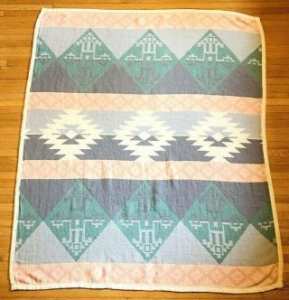Vintage Southwestern Aztec Camp Blanket Cotton South Western Zig Zag Pastels 2