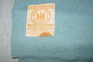 Vintage Hudson ' s Bay 4 Point Wool Blanket Hudson 72 x 92 Blue Stripe Flaws 2
