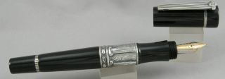 Marlen Partenone Black Hard Rubber & Sterling Limited Ed Fountain Pen - 18kt Nib