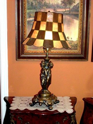 Old Metal Baroque Table Lamp With 3 Muses / Graces Statue Base,  Louis Xvi Style