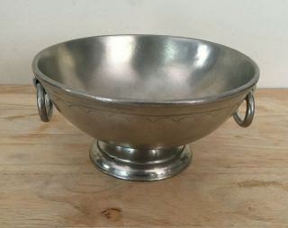 Match Pewter Small Deep Footed Bowl With Rings Hand Made In Italy 5 1/2 " X 3 "