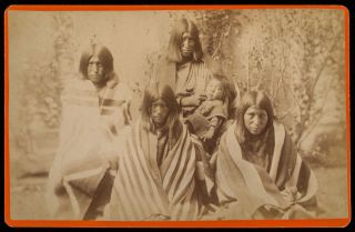 1880s Cab Card American Indians Possibly Apache,  Sioux,  Crow,  Arapaho W/blankets