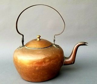 Large Antique Solid Copper Tea Kettle Pot Dovetailed 19th Century