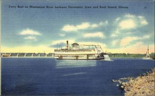 Mississippi River Ferry Boat Davenport Iowa To Rock Island Illinois 1940s
