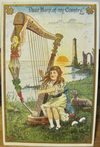 Irish Postcard Dear Harp Of My Country Ireland Round Tower Clarence Belfast 1912