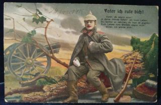 Postcard Wwi Wounded German Soldier Giving Thanks To His Father
