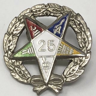 Vintage Oes Order Of The Eastern Star 25 Years Service Lapel Pin Silver Tone