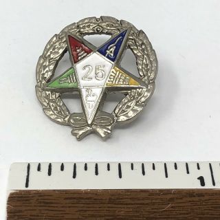 Vintage OES Order of the Eastern Star 25 Years Service Lapel Pin Silver Tone 3