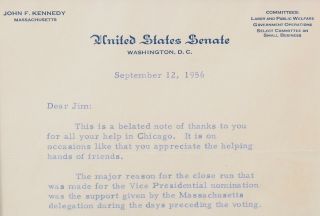 Authentic,  Signed Jack,  Senator John F.  Kennedy,  1956 Letter Vice President NR 4