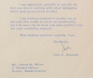 Authentic,  Signed Jack,  Senator John F.  Kennedy,  1956 Letter Vice President NR 5
