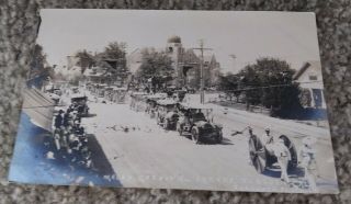 1912 Rppc Photo Postcard Turlock California Melon Carnival Parade Main St.  Cars