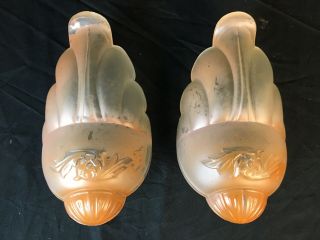 Art Deco Wall Sconce Slip Shade Batwing Peach Glass Frosted Shades