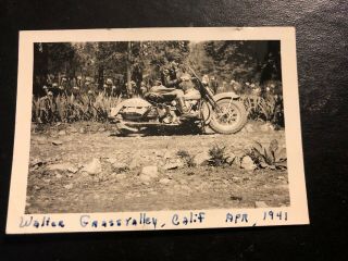Black White Photo - Ca - Grass Valley - Man Riding Harley - Davidson Motorcycle 1941