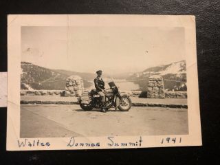 Black White Photo - Ca - Donner Summit Bridge Man On Harley - Davidson Motorcycle 1941