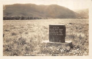 Story Wyoming 1930s Rppc Real Photo Postcard Wagon Box Fight Monument