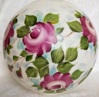 Large Antique Gwtw Banquet Oil Lamp Shade Globe Hand Painted Roses