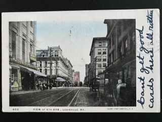 Postcard Louisvile Ky C1905 - Street Scene View Of 4th Ave - Jw Fowler Drug Co